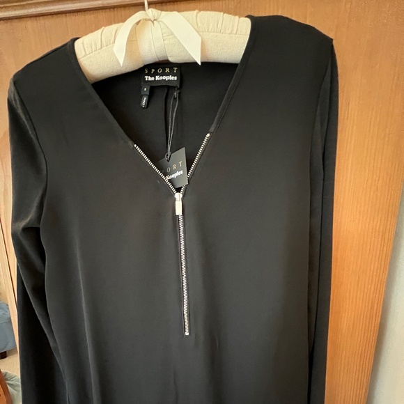 The Kooples Sport Mix Woven Jersey Zip Front Long Sleeve Top, S, NWT - Picture 2 of 10